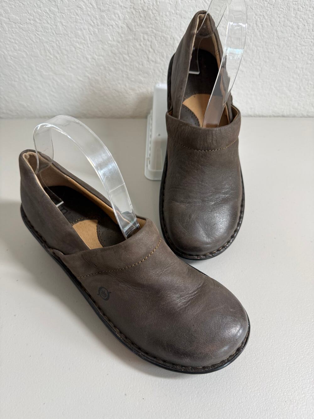 Born Brown Leather Clog Shoe Womens Size 8 Slip On